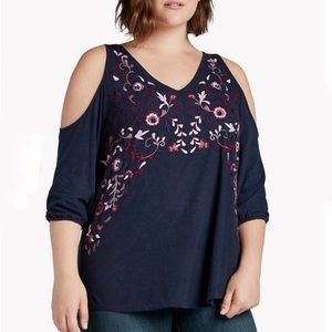 Lucky Brand | floral embroidered cold shoulder top